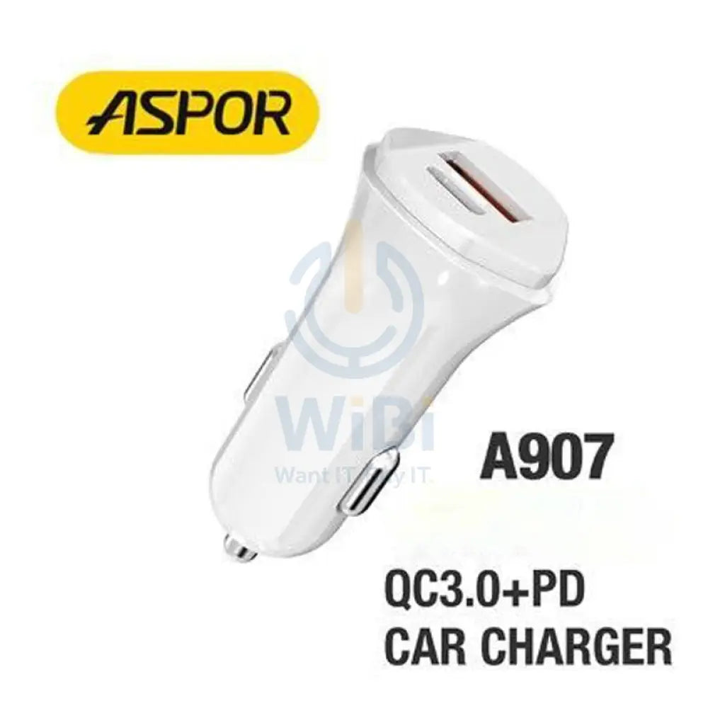 Aspor A907 Power Delivery Fast Car Charger - 20W / White