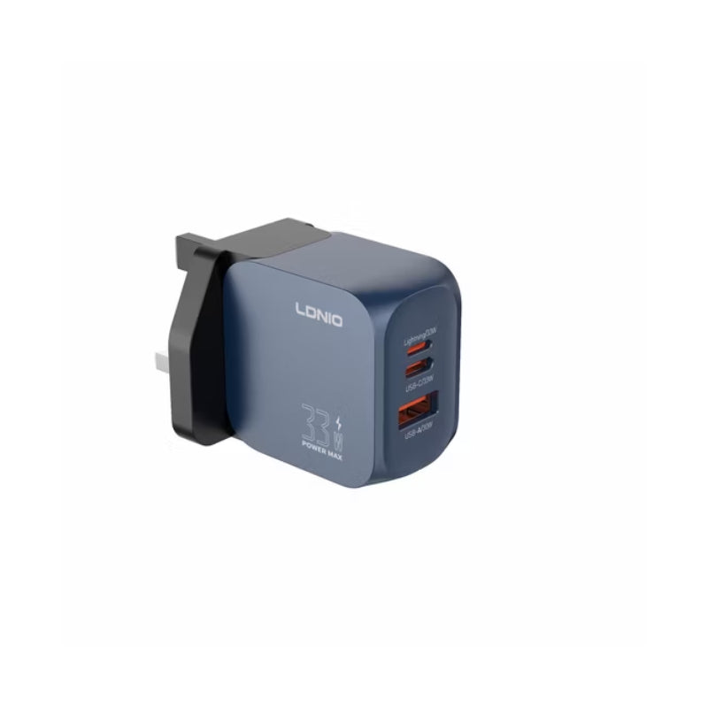 LDNIO Q5 3-Port GaN Charger - 33W / USB-A / USB-C / Lightning / UK Plug