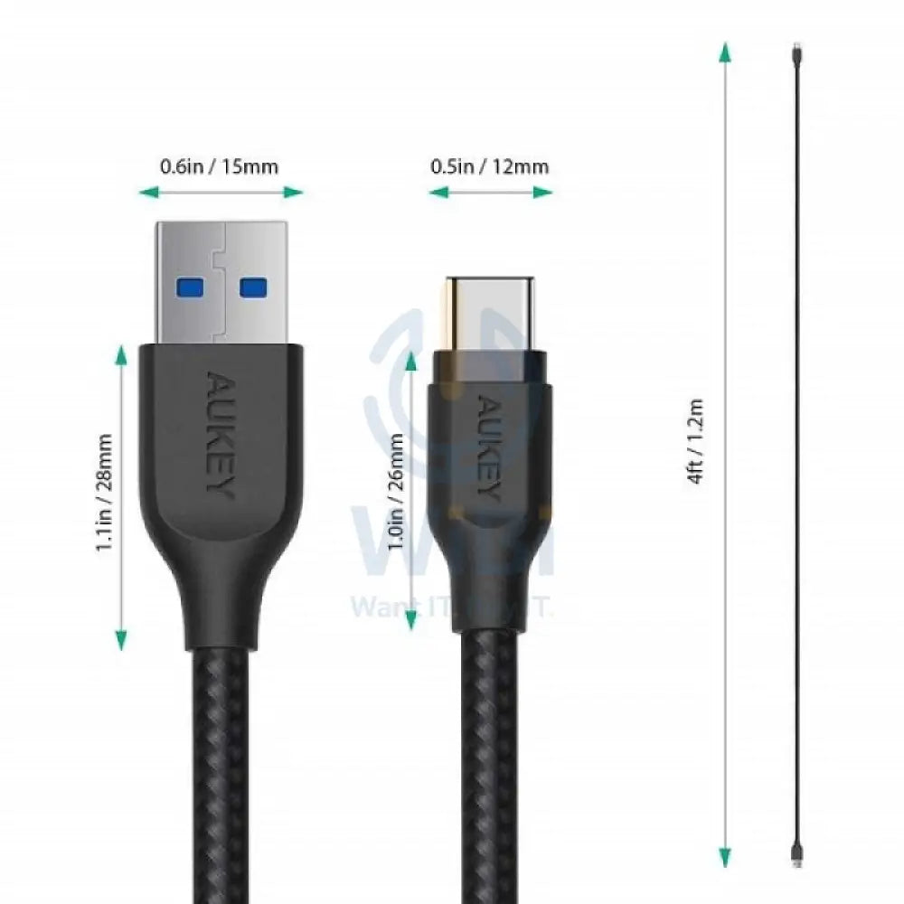 Aukey Braided Nylon Cable - 1.2m / USB 3.1 Gen 1 to USB-C / Black Accessories > Cables & Converters > Cables