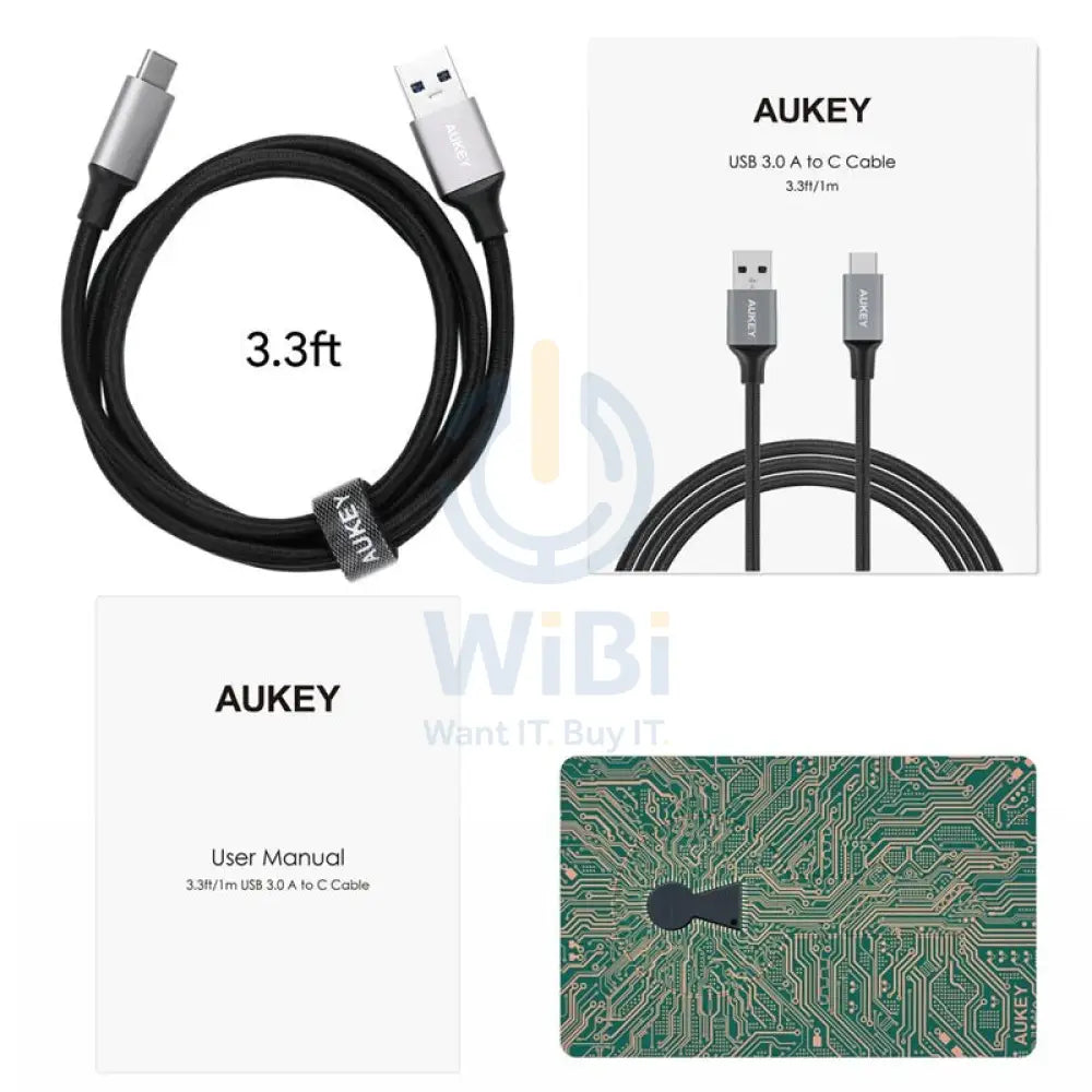 Aukey Braided Nylon USB 3.0 to USB-C Cable (1m / 3.3ft) - Black Accessories > Mobiles & Tablets > Tablets