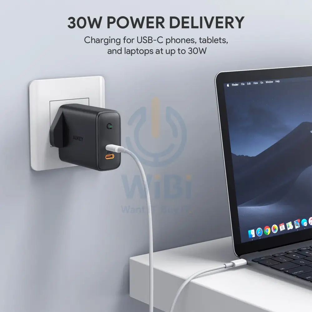 AUKEY Dual-Port Wall Charger with Dynamic Detect - 36W / USB-C / Black Accessories > Power Adapters