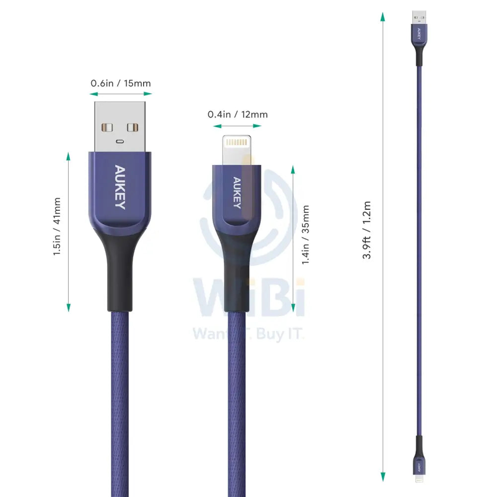 AUKEY Kevlar Core - MFI Lighting Cable / 1.2M / Blue Accessories > Cables & Converters > Cables > Offer Zone