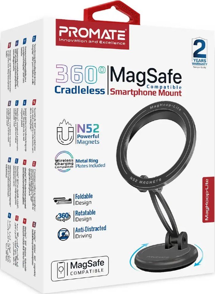 Promate 360° Cradleless MagSafe Compatible Smartphone Mount - Black