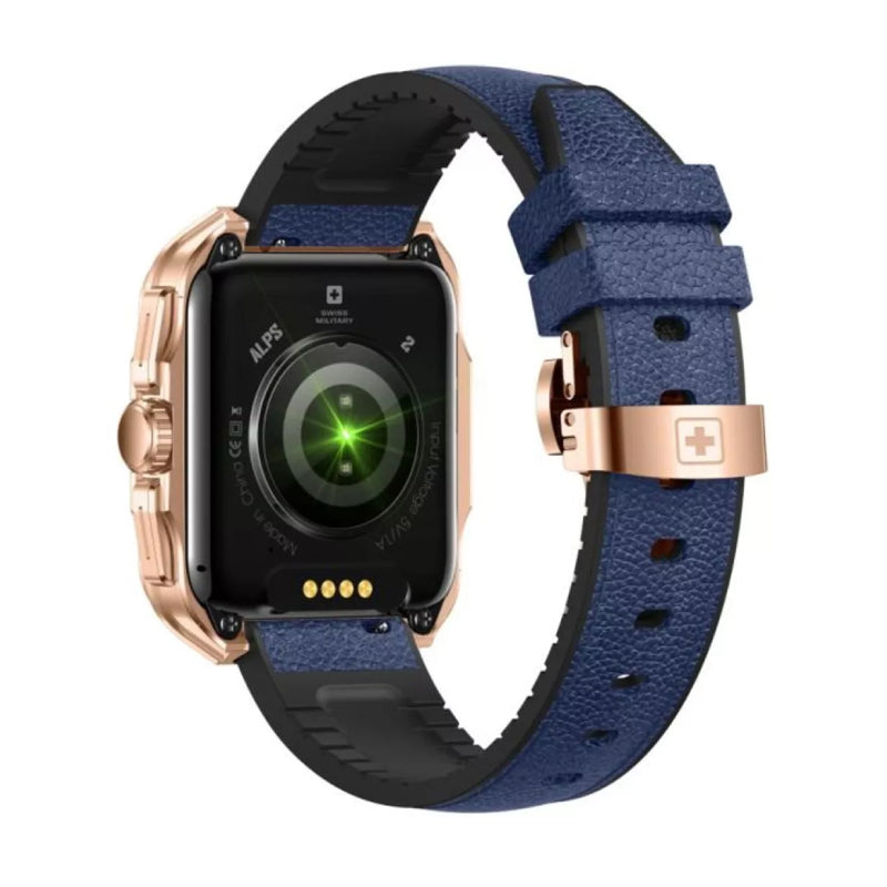 Swiss Military Smart Watch Rose Gold Frame Blue leather Strap Smart Watches