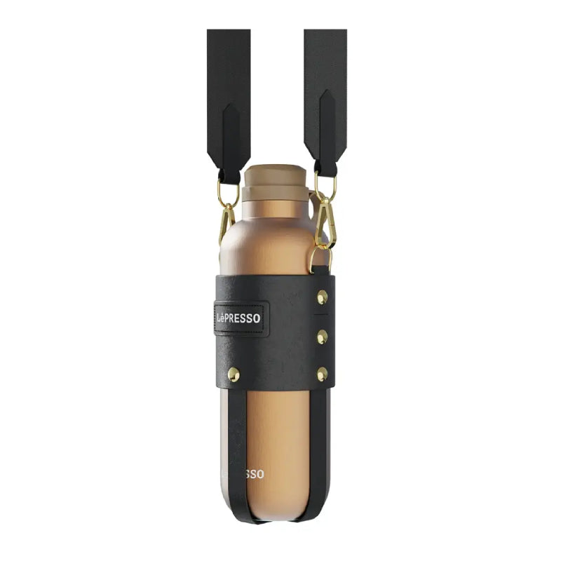 LePresso ThermaTrail Thermos Bottle with Crossbody Strap - Gold