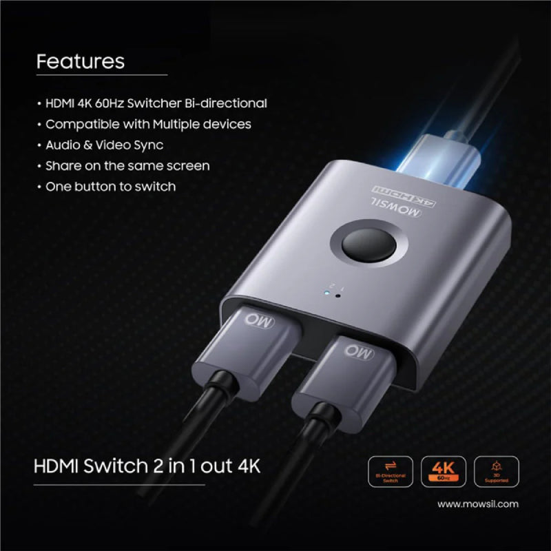 Mowsil HDMI 2-In-1 Switch - 4K@60Hz