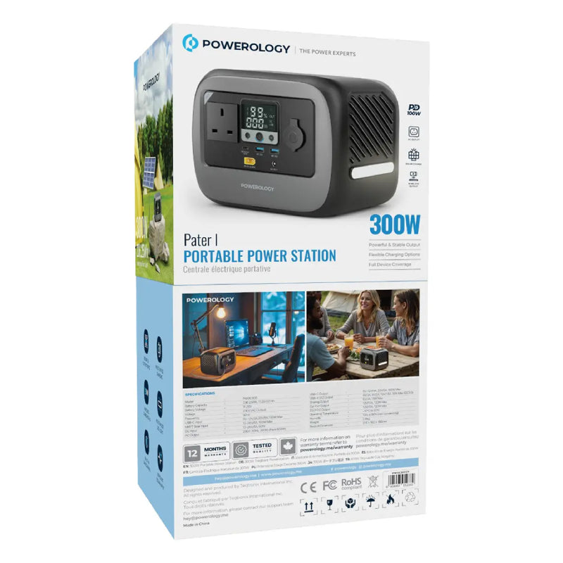 Powerology Pater I Portable Power Station - 300W / 236.25Wh / USB-C /USB-A / Gray