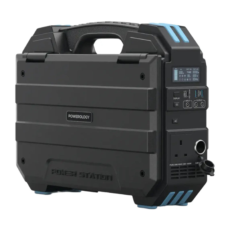 Powerology Helio Portable Solar Generator - 1600W / USB-C / USB-A / Black