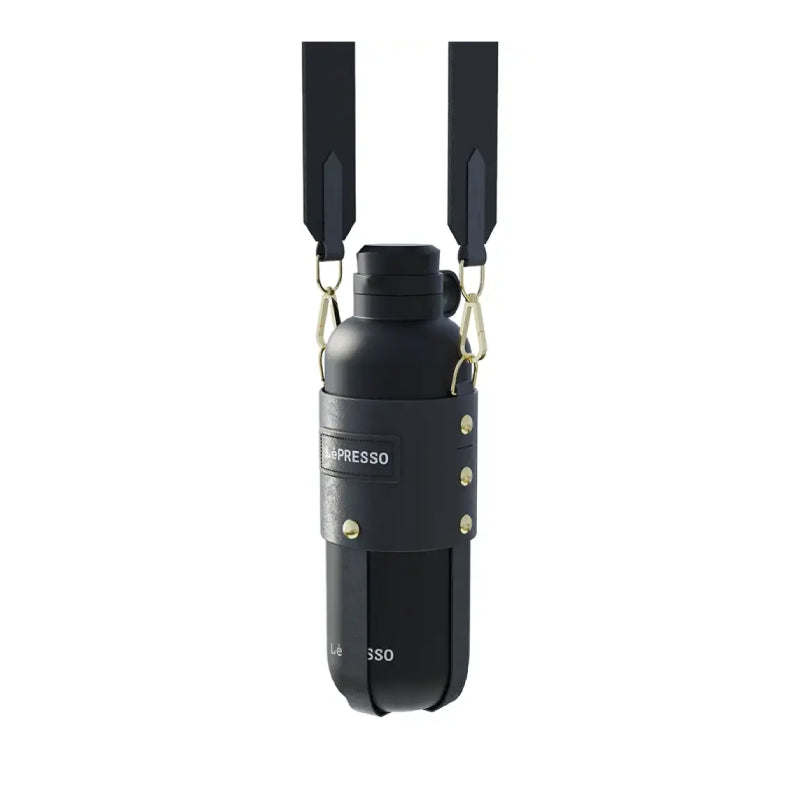 LePresso ThermaTrail Thermos Bottle with Crossbody Strap - Black