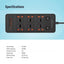 Porodo Blue 6 AC Dual Switch Power Strip  - UK 3-Pin Plug / USB-C / USB-A / Black