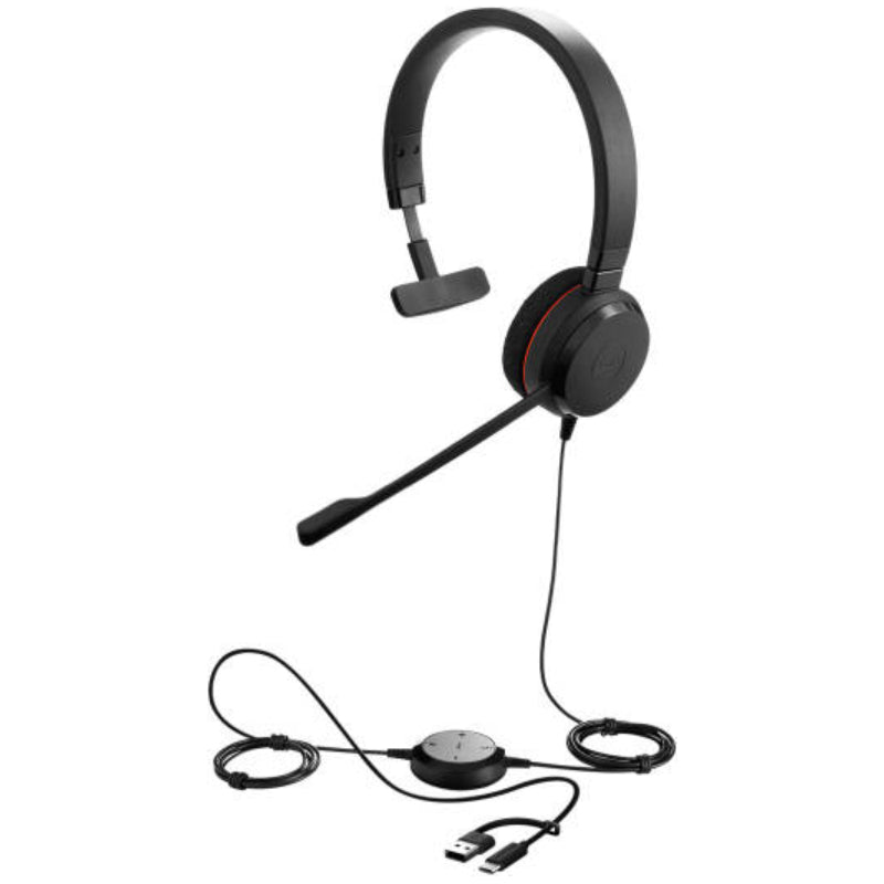 Jabra Evolve 20 MS Mono Headphone - Wired / USB-C/A / Black