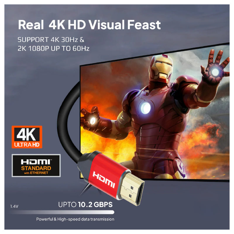 Mowsil HDMI 1.4 Cable - 4K / 30Hz / 1 Meter / Red/Grey