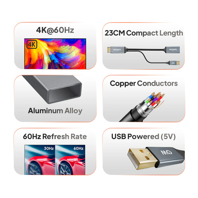 Mowsil HDMI to DisplayPort Adapter - 4K / Silver
