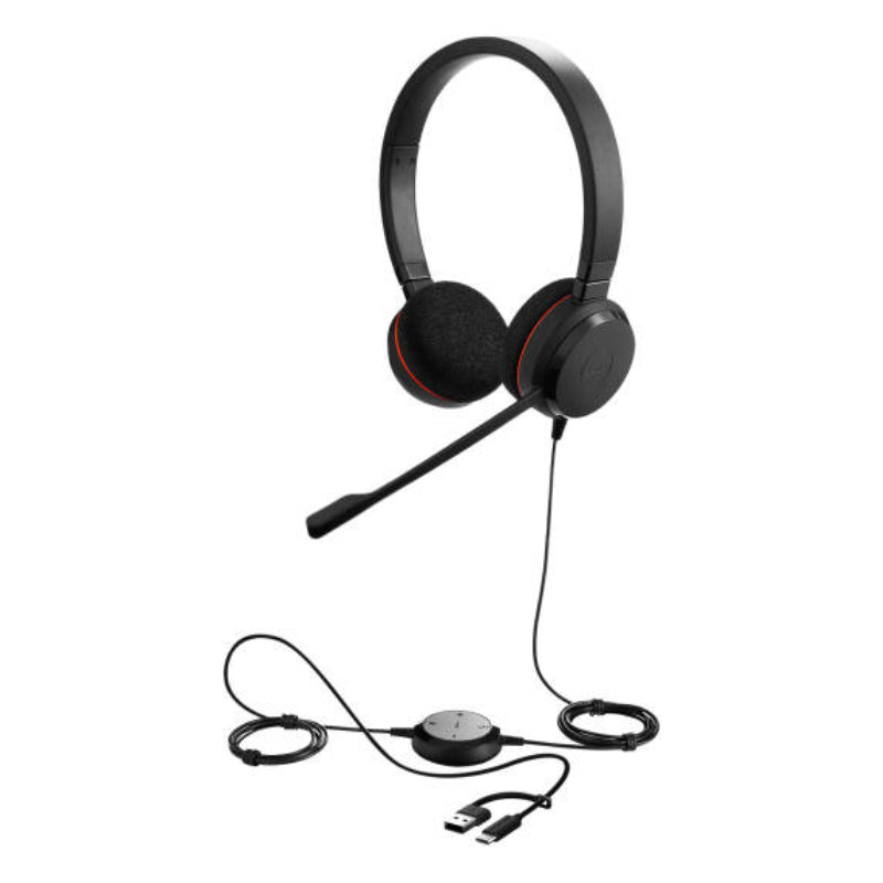 Jabra Evolve 20 UC Stereo Headphone - Wired / USB-C/A / Black