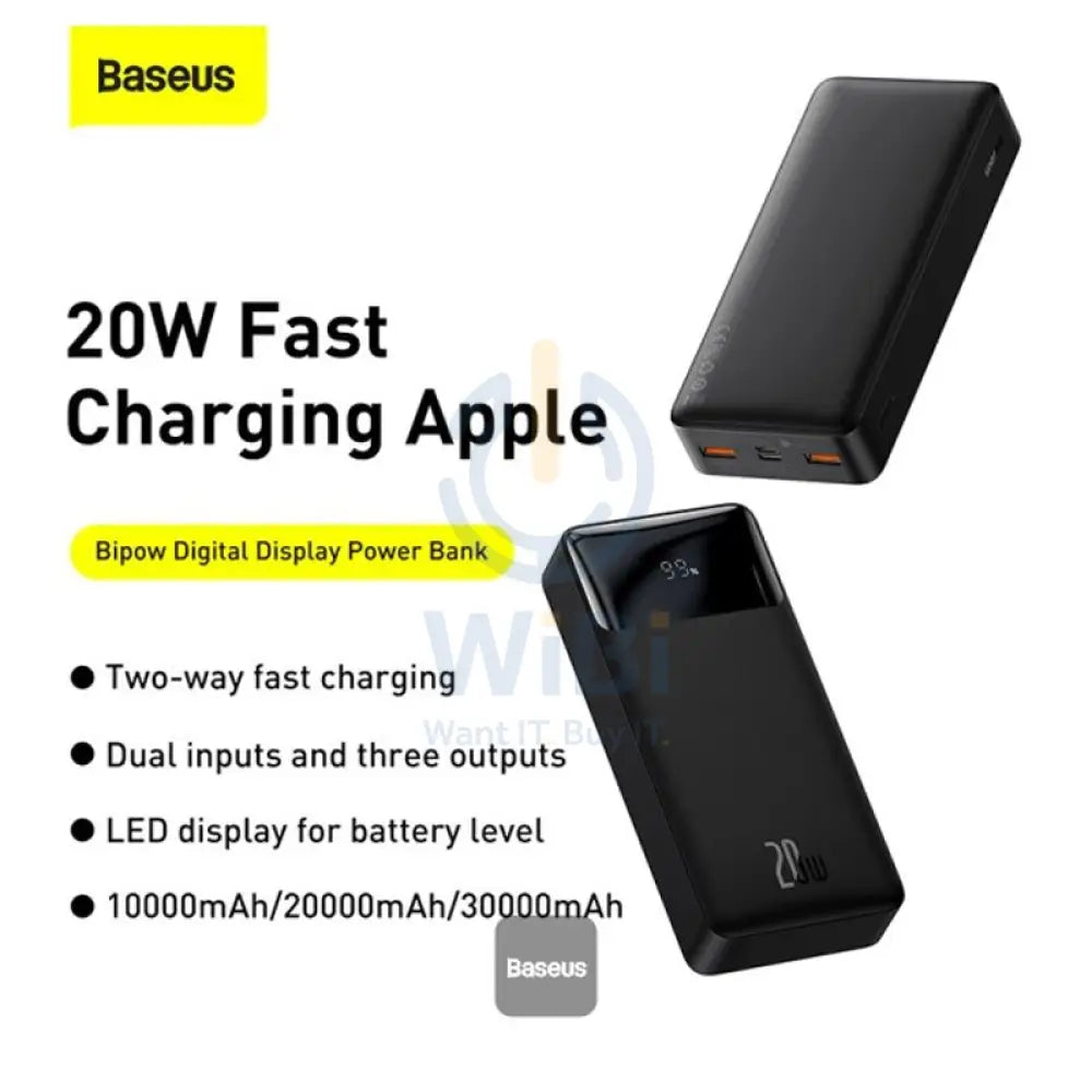 Baseus BiPow Digital Display Power Bank - 20000mAh / 20W / Black Accessories > Power Bank > Offer Zone