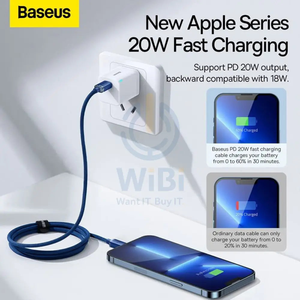 Baseus Crystal Shine Cable Type-C To Lightning Fast Charging Cable - 20W - 1.2M / Blue Accessories > Cables &