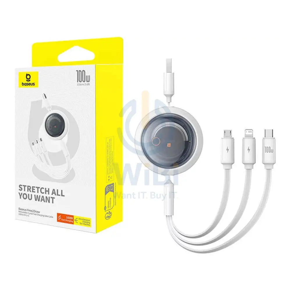 Baseus Free2Draw Charging Cable - USB-C / Micro USB / Lightning / 100W / 1.1 Meter / White Accessories > Cables &
