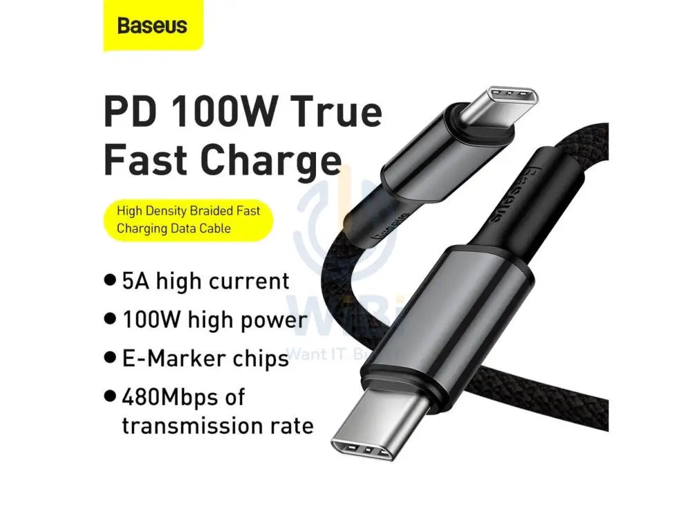 Baseus High Density Braided Fast Charging Data Cable - Type-C / 100W / 1 Meter / Black Accessories > Cables &