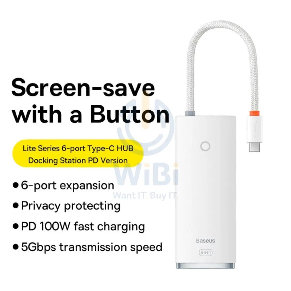 Baseus Lite Series 6-in-1 HUB Docking Station - White Accessories > USB Hub