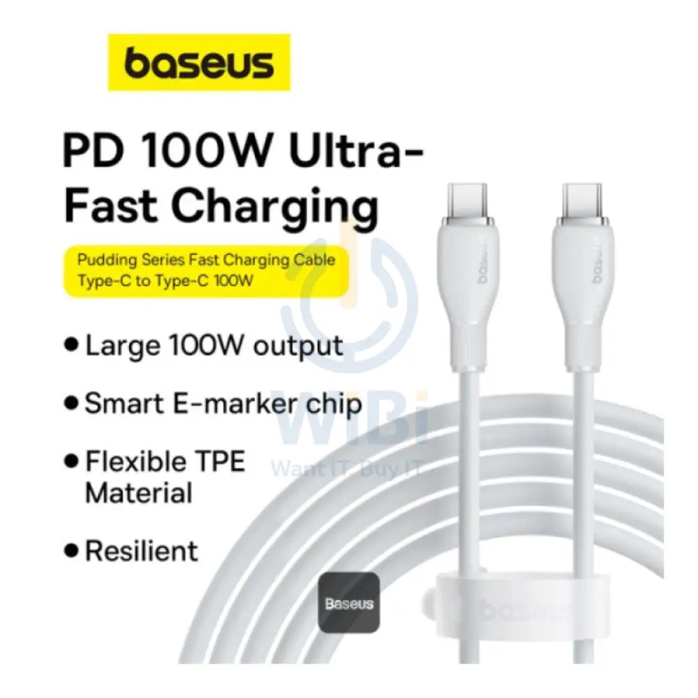 Baseus Pudding Series Fast Charging Cable - 2M / USB-C / 100W / Stellar White Accessories > Cables & Converters > Cables