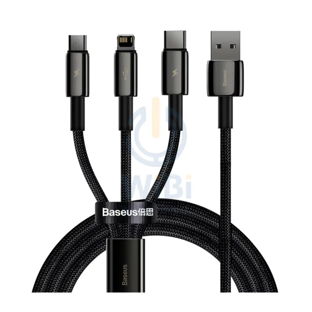 Baseus Tungsten Gold 3 in 1 Fast Data Cable - Micro/USB-C/Lightning/ 3.5a / 1.5 Meter / Black Accessories > Cables &