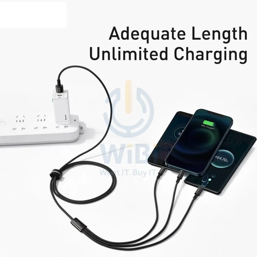 Baseus Tungsten Gold 3 in 1 Fast Data Cable - Micro/USB-C/Lightning/ 3.5a / 1.5 Meter / Black Accessories > Cables &