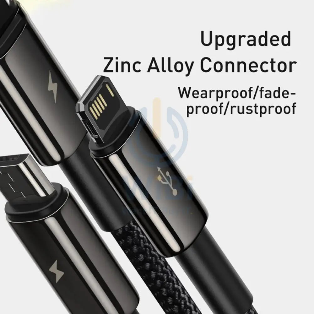 Baseus Tungsten Gold 3 in 1 Fast Data Cable - Micro/USB-C/Lightning/ 3.5a / 1.5 Meter / Black Accessories > Cables &