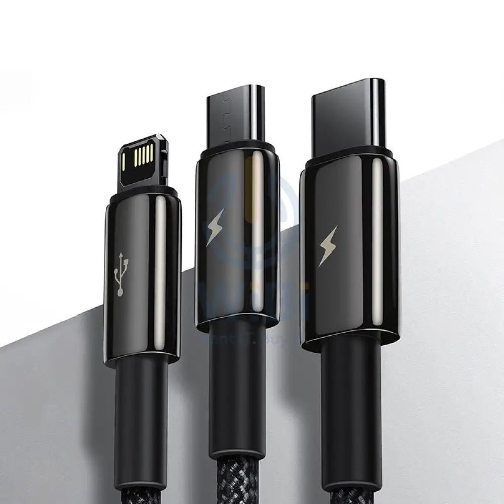 Baseus Tungsten Gold 3 in 1 Fast Data Cable - Micro/USB-C/Lightning/ 3.5a / 1.5 Meter / Black Accessories > Cables &
