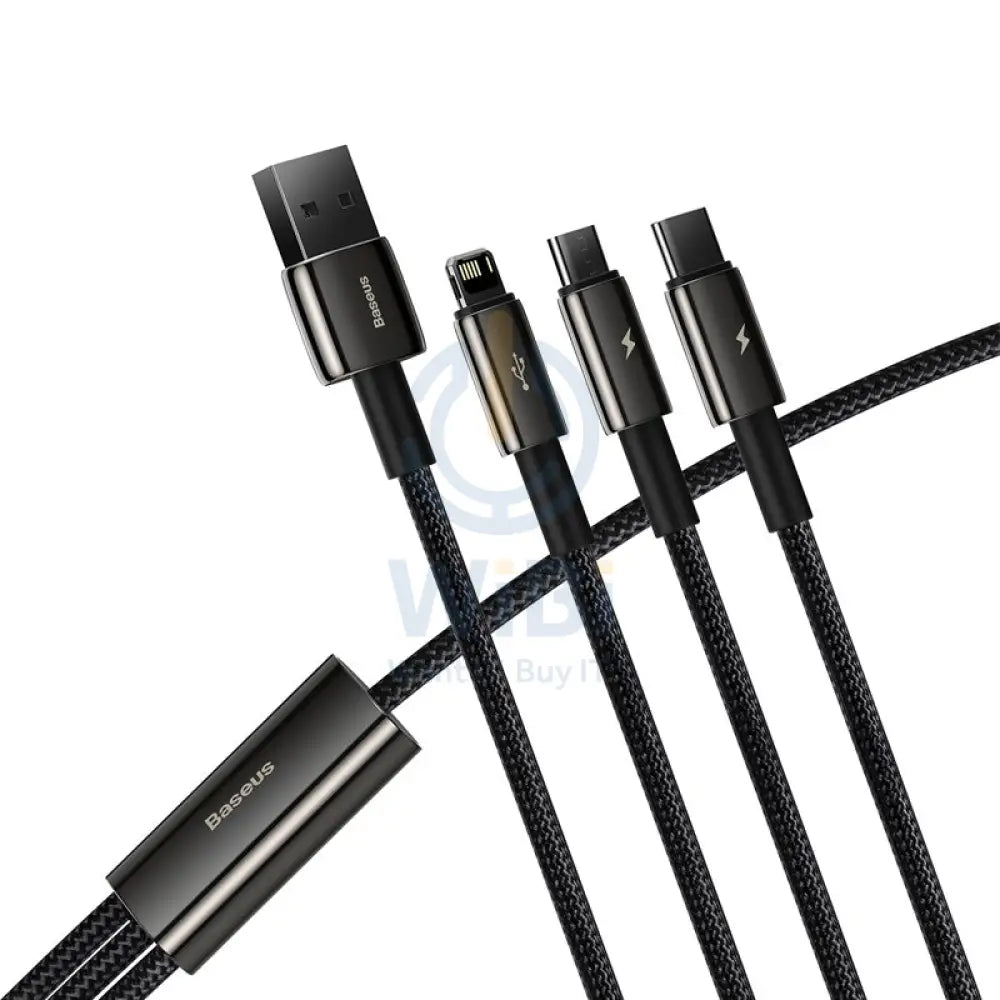 Baseus Tungsten Gold 3 in 1 Fast Data Cable - Micro/USB-C/Lightning/ 3.5a / 1.5 Meter / Black Accessories > Cables &