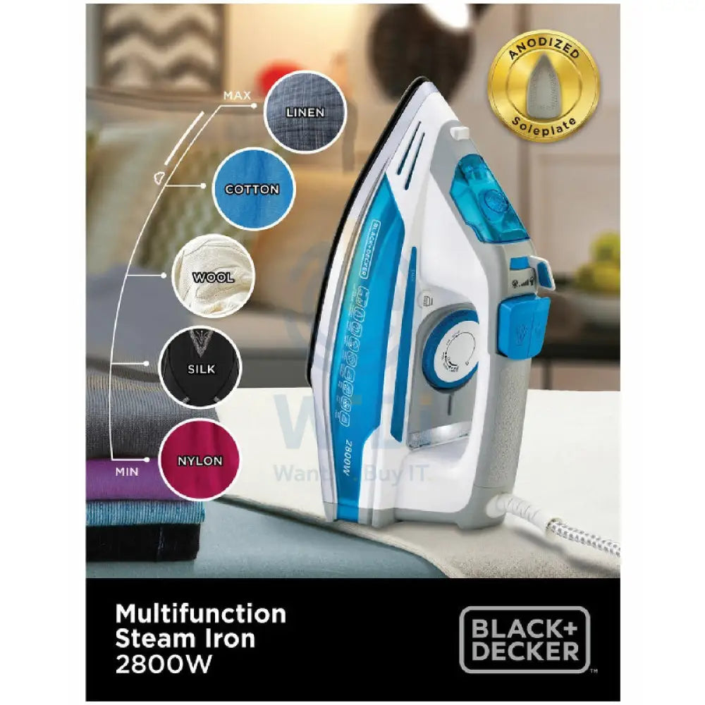 Black + Decker X2800-B5 Steam Iron - 2800 Watts / 330ml / Anodized Soleplate Accessories > Smart Devices