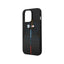 BMW iPhone 14 Pro M Collection Quilted PU Carbon Case with Hot Stamped Tricolor Stripe & Metal Logos - Black