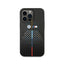 BMW iPhone 14 Pro M Collection Quilted PU Carbon Case with Hot Stamped Tricolor Stripe & Metal Logos - Black
