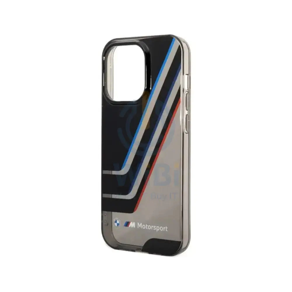 BMW iPhone 14 Pro Max Motorsport Collection PC/TPU IML Printed Tricolor Stripes Translucent Zones - Black Accessories >