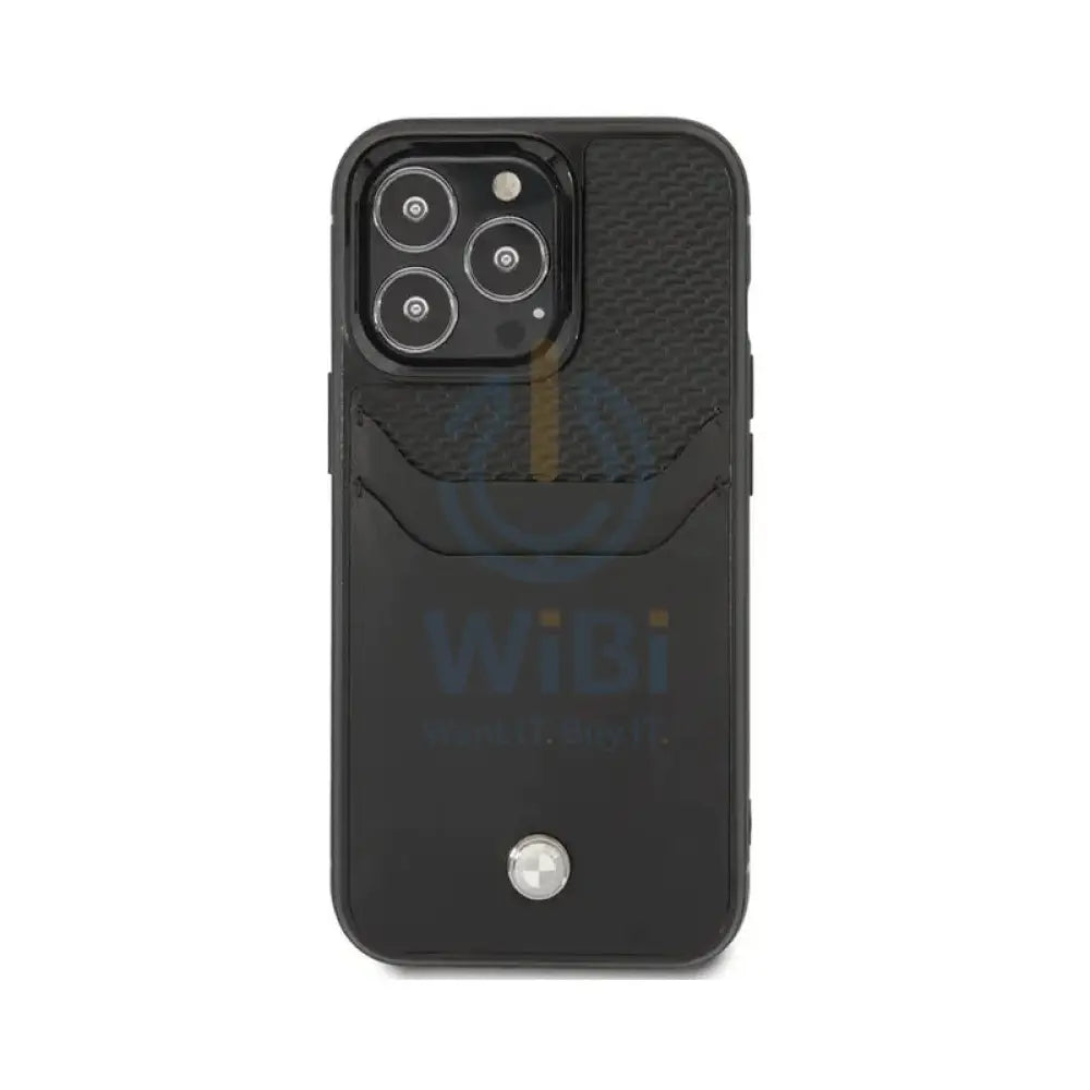 BMW iPhone 14 Pro Max Signature Collection Genuine Leather Case with Cardslot Embossed Pattern - Black Accessories >