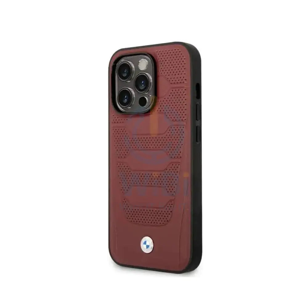 BMW iPhone 14 Pro Max Signature Collection Genuine Leather with Perforated Seats Design - Burgundy Accessories >