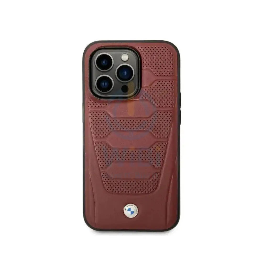 BMW iPhone 14 Pro Max Signature Collection Genuine Leather with Perforated Seats Design - Burgundy Accessories >
