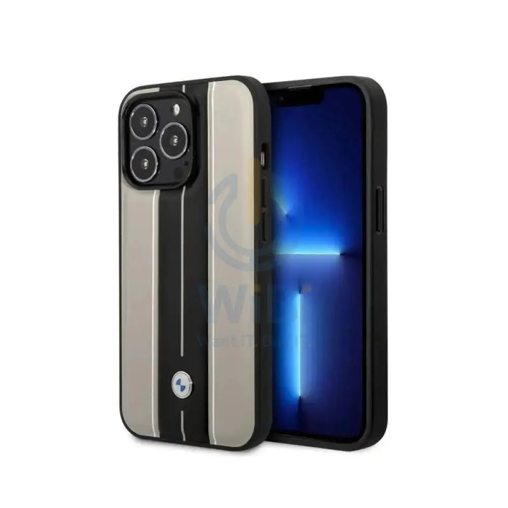 BMW iPhone 14 Pro Signature Collection Genuine Leather Case with Hot Stamp Lines - Beige Accessories > Mobiles &