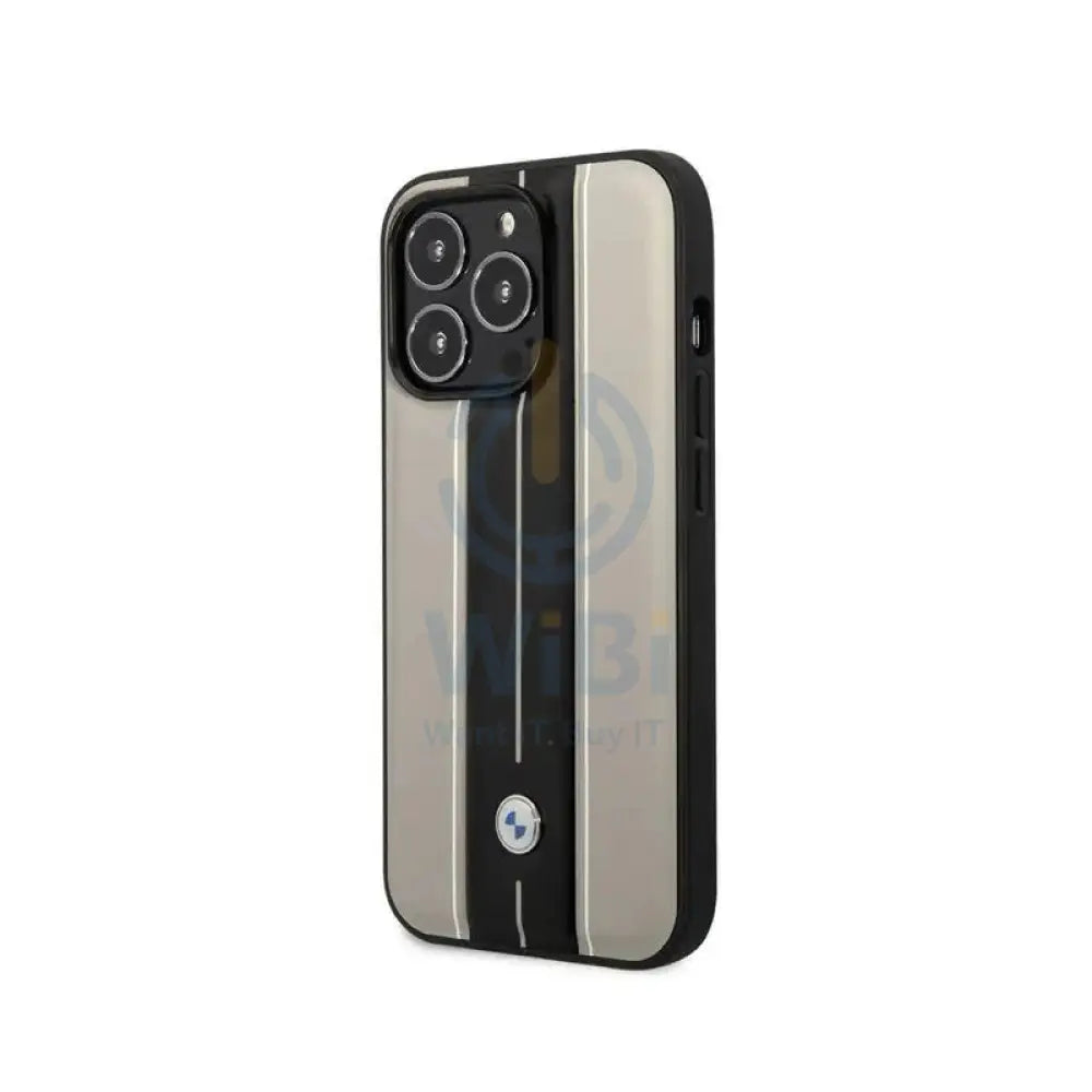 BMW iPhone 14 Pro Signature Collection Genuine Leather Case with Hot Stamp Lines - Beige Accessories > Mobiles &