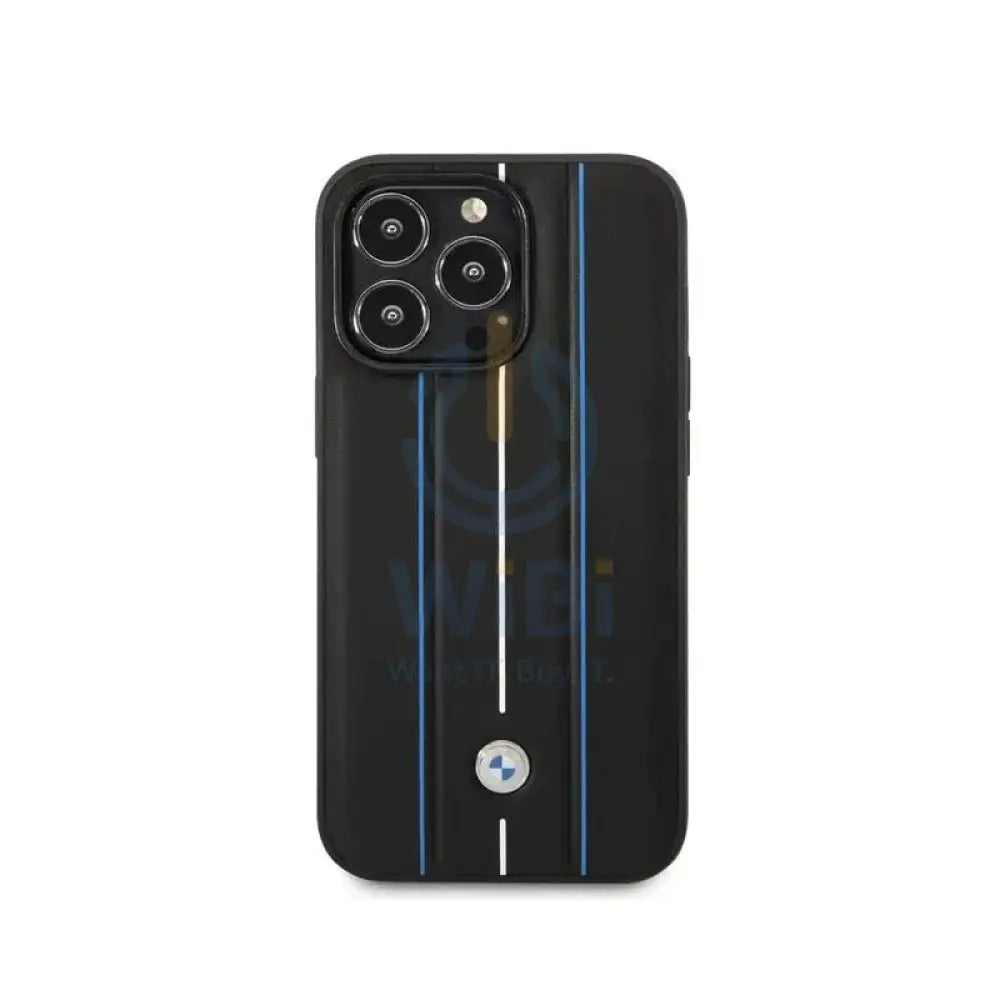 BMW iPhone 14 Pro Signature Collection Genuine Leather Case with Hot Stamp Lines - Black Accessories > Mobiles &