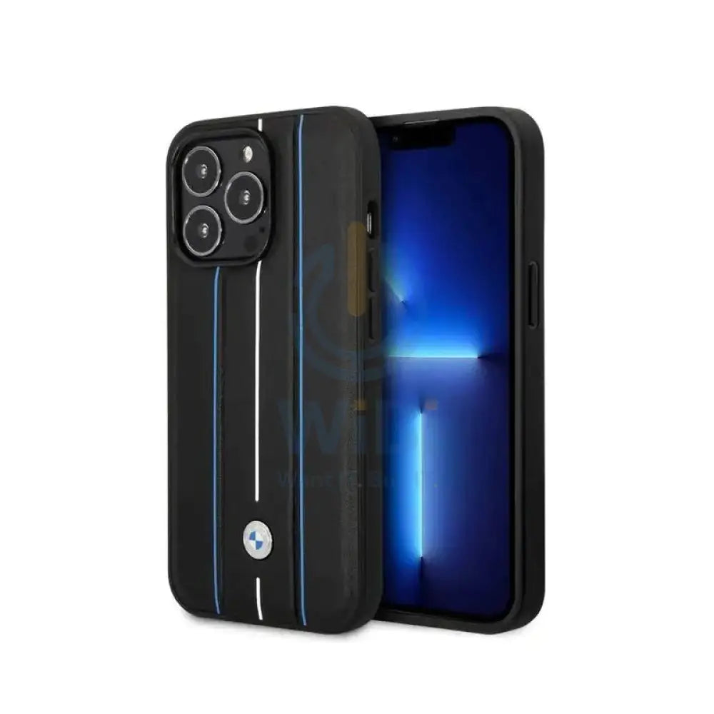 BMW iPhone 14 Pro Signature Collection Genuine Leather Case with Hot Stamp Lines - Black Accessories > Mobiles &