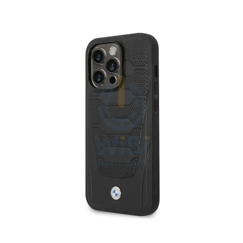 BMW iPhone 14 Pro Signature Collection Genuine Leather with Perforated Seats Design - Black Accessories > Mobiles &