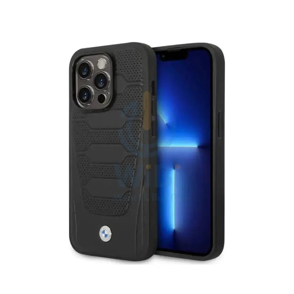BMW iPhone 14 Pro Signature Collection Genuine Leather with Perforated Seats Design - Black Accessories > Mobiles &