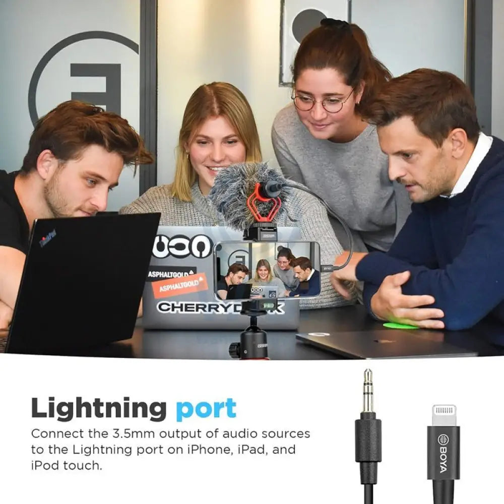 BOYA BY-K1 3.5mm TRS Male Adapter Cable - 3.5mm / Lightning - Black Accessories > Cables & Converters > Cables