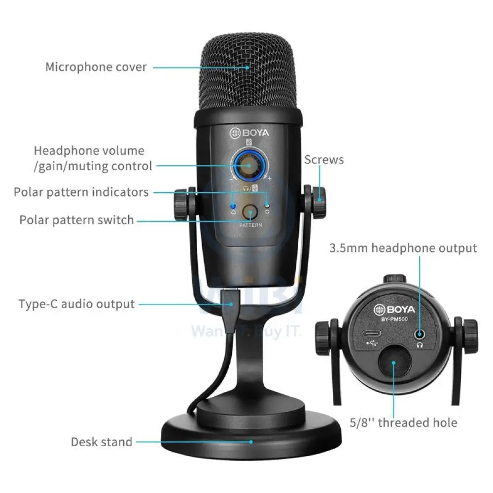 BOYA BY-PM500 USB Microphone - Mono / 3.5mm Jack / USB / Type-C - Black Accessories > Audio > Microphone