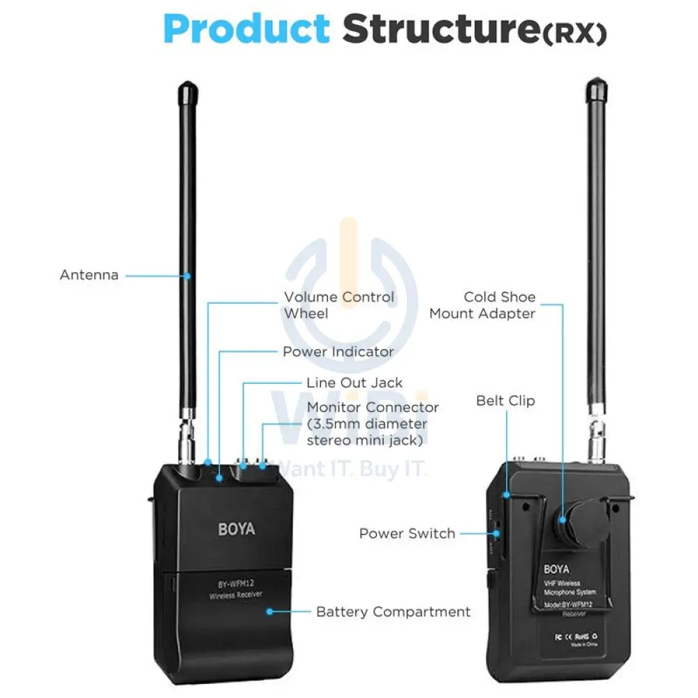 Boya BY-WFM12 VHF Wireless Microphone System - 12 Channel / Wireless - Black Accessories > Audio > Microphone