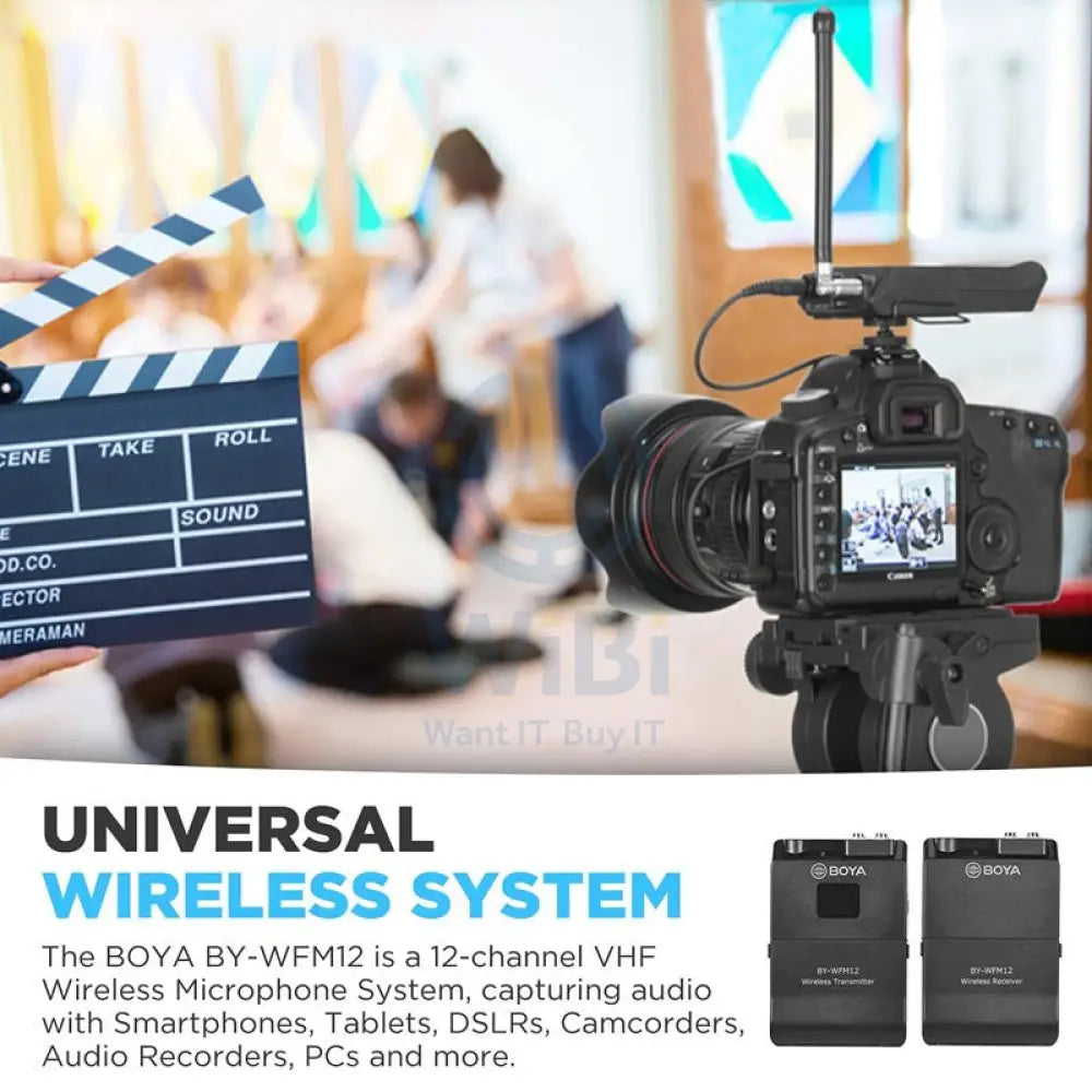 Boya BY-WFM12 VHF Wireless Microphone System - 12 Channel / Wireless - Black Accessories > Audio > Microphone