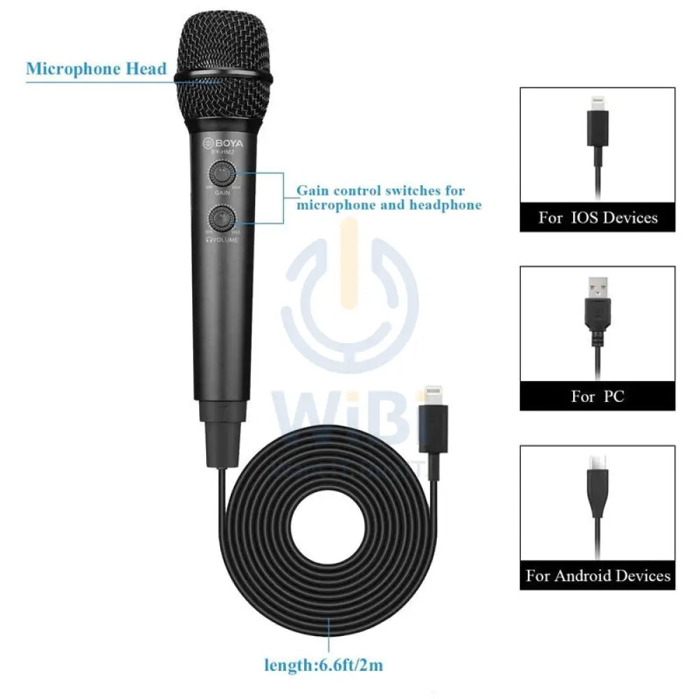 Boya HM2 Universal Digital Cardioid Handheld Microphone - 30Hz / USB / Lightning / Type-C - Black Accessories > Audio >