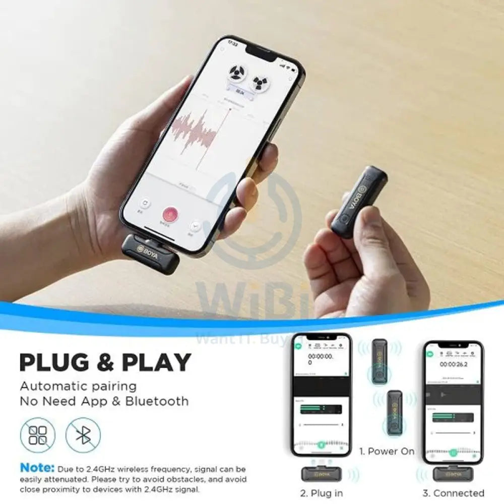 BOYA Smallest 2.4Ghz Wireless Microphone with Lightning connector for iOS device(2TX + 1RX) - Black Accessories > Audio