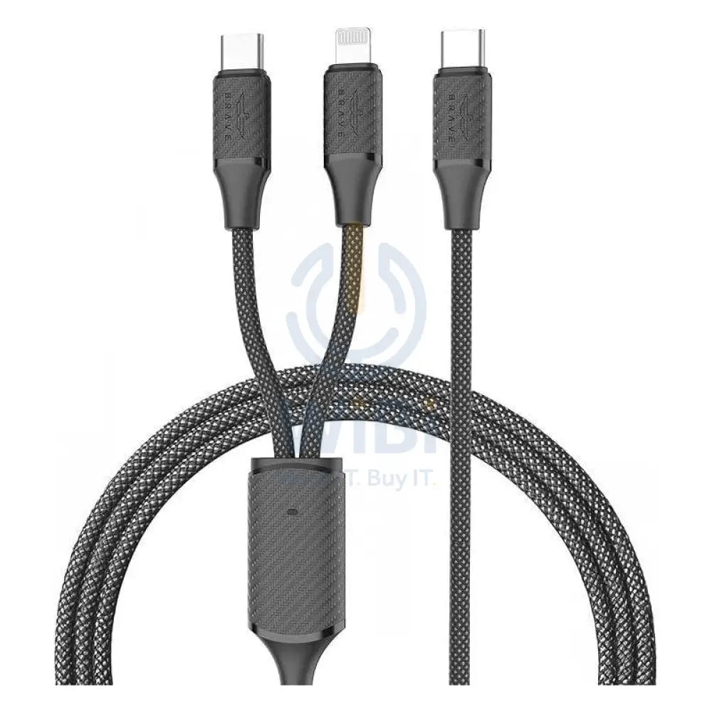 BRAVE 2-in-1 Fast Charging Data Cable - 60W / 1.2 Meter / USB-C / Lightning / Black Accessories > Cables & Converters >
