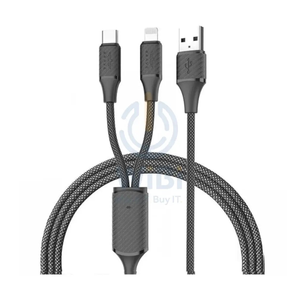 BRAVE 2-in-1 Fast Charging Data Cable - 6A / 1.2 Meter / USB-A / USB-C / Lightning / Black Accessories > Cables &